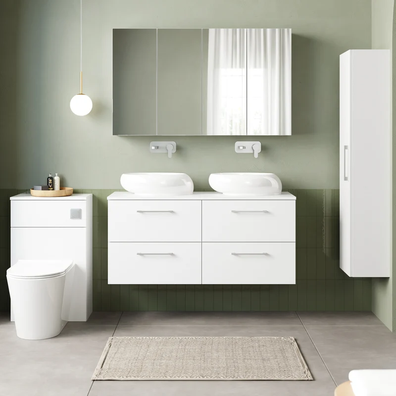 Lana 1200mm Wall Hung 4 Drawer Vanity Unit & Worktop - White Gloss