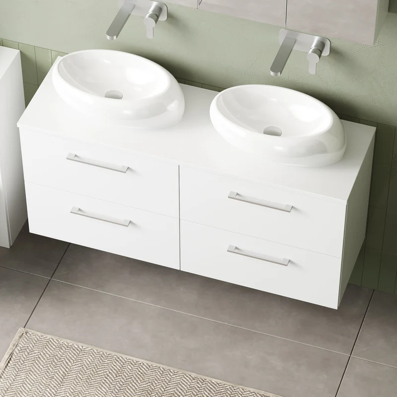 Lana 1200mm Wall Hung 4 Drawer Vanity Unit & Worktop - White Gloss