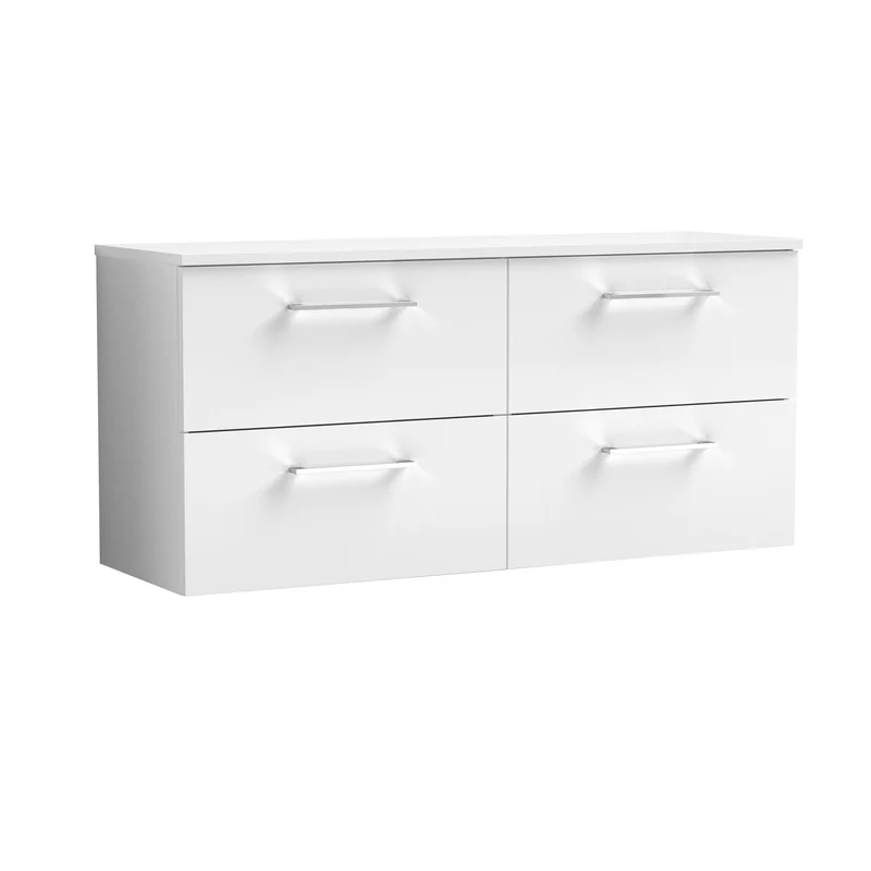 Lana 1200mm Wall Hung 4 Drawer Vanity Unit & Worktop - White Gloss