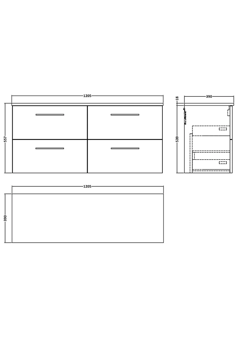Lana 1200mm Wall Hung 4 Drawer Vanity Unit & Worktop - White Gloss
