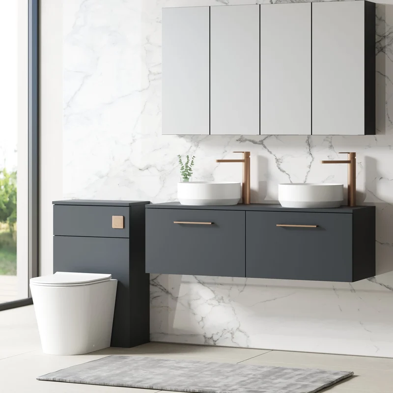 Lana 1200mm Wall Hung 2 Drawer Vanity Unit & Worktop - Soft Black Satin
