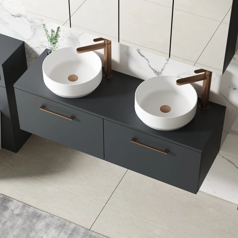 Lana 1200mm Wall Hung 2 Drawer Vanity Unit & Worktop - Soft Black Satin