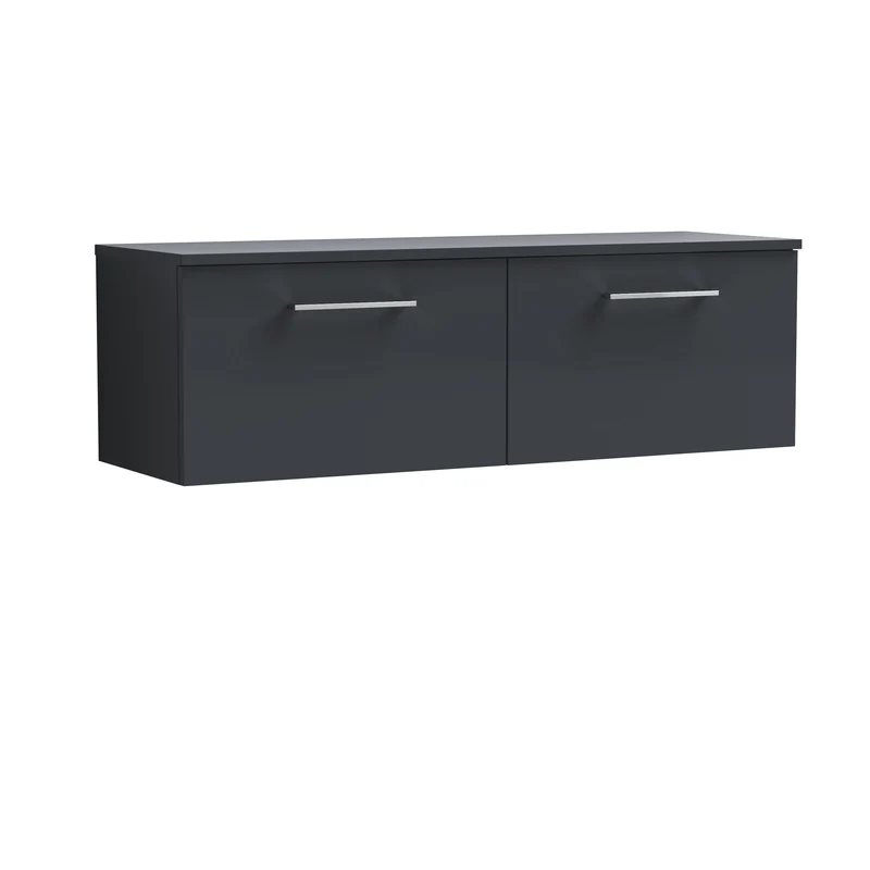 Lana 1200mm Wall Hung 2 Drawer Vanity Unit & Worktop - Soft Black Satin