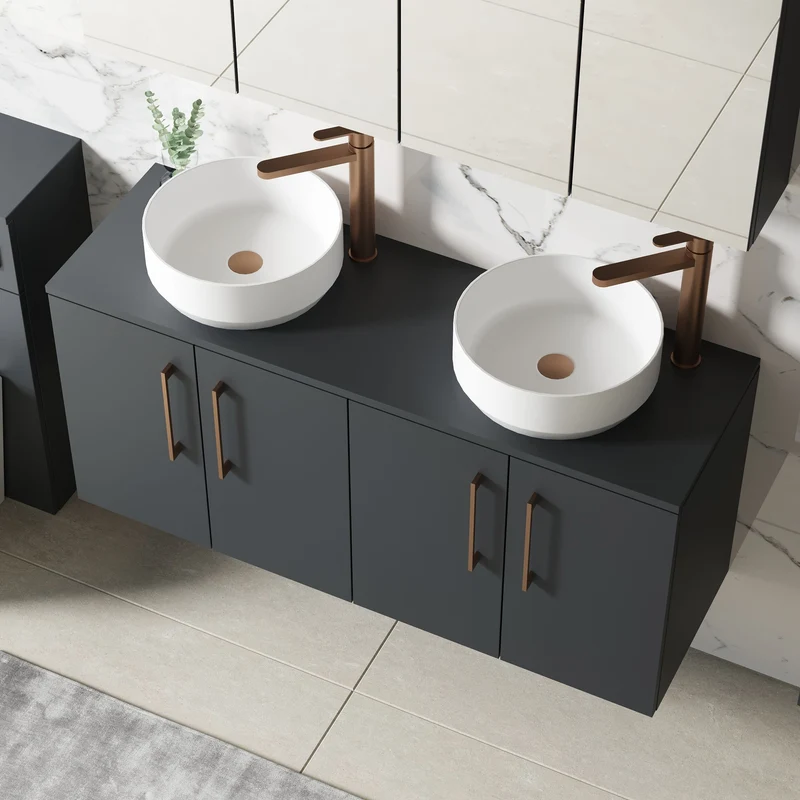 Lana 1200mm Wall Hung 4 Door Vanity Unit & Worktop - Soft Black Satin