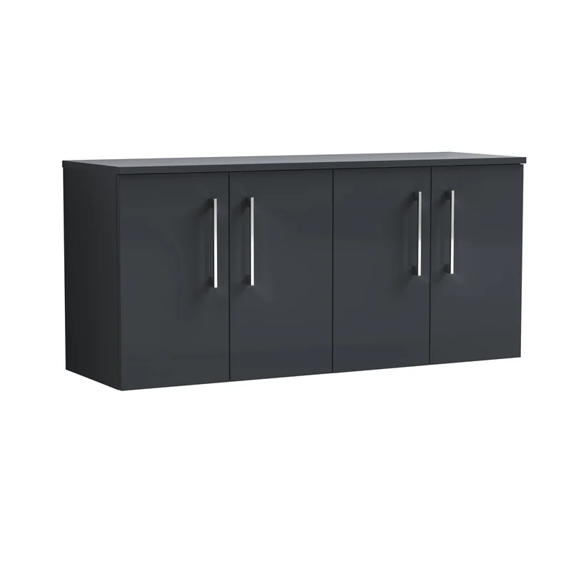 Lana 1200mm Wall Hung 4 Door Vanity Unit & Worktop - Soft Black Satin