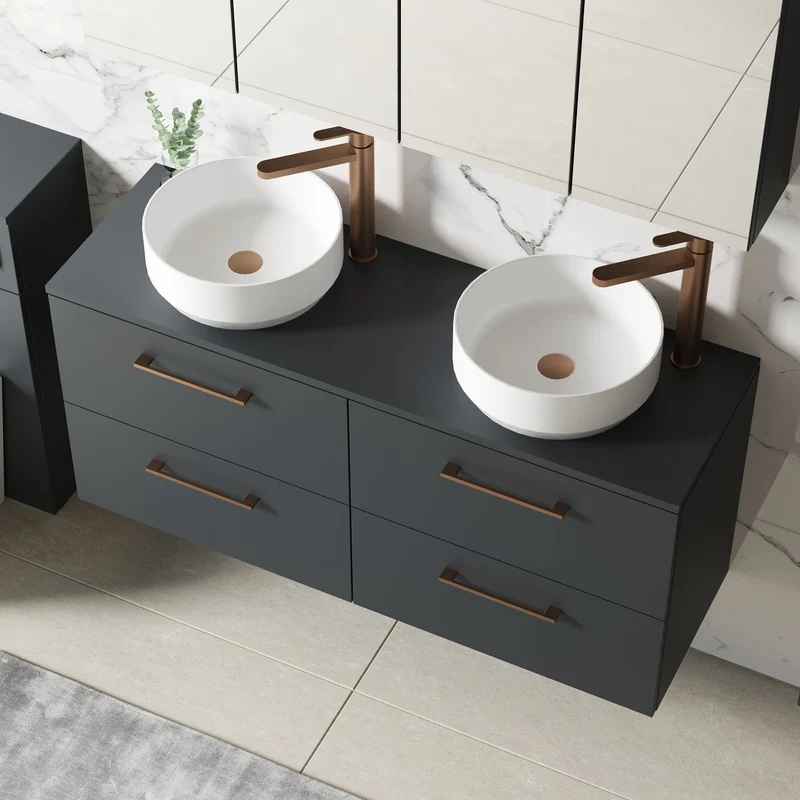 Lana 1200mm Wall Hung 4 Drawer Vanity Unit & Worktop - Soft Black Satin