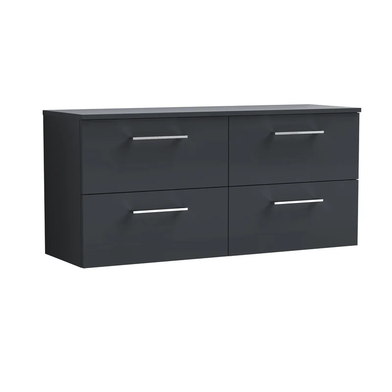 Lana 1200mm Wall Hung 4 Drawer Vanity Unit & Worktop - Soft Black Satin