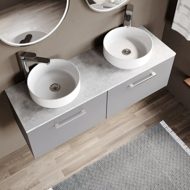 Lana 1200mm Wall Hung 2 Drawer Vanity Unit & Bellato Grey Laminate Worktop - Grey Satin