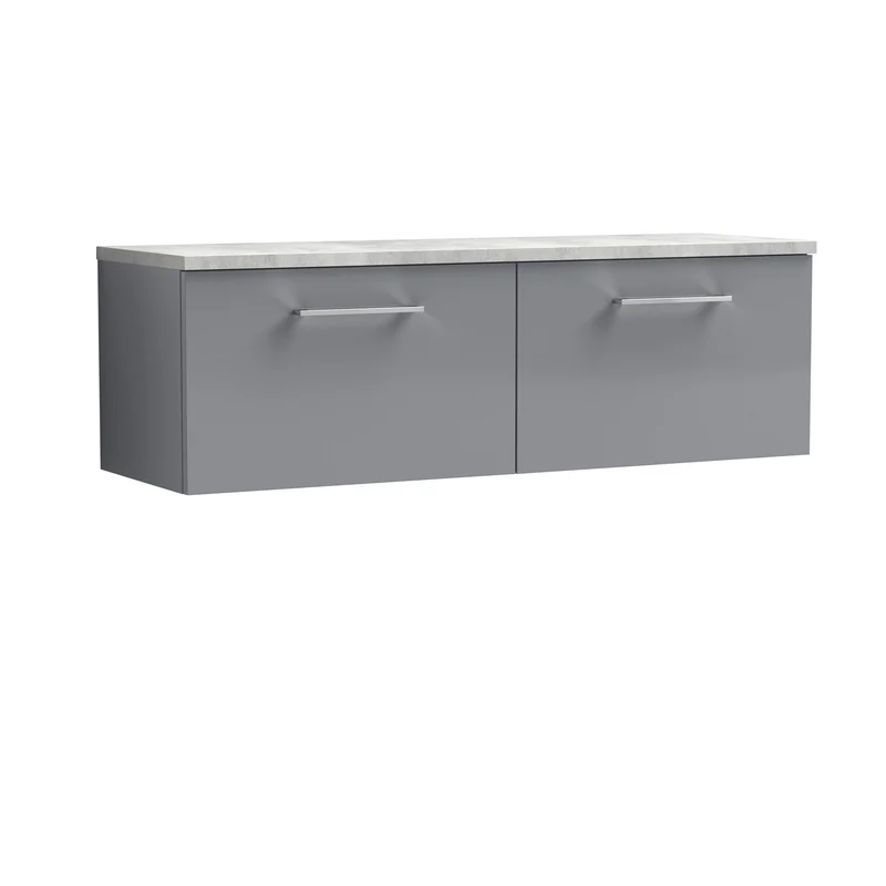 Lana 1200mm Wall Hung 2 Drawer Vanity Unit & Bellato Grey Laminate Worktop - Grey Satin