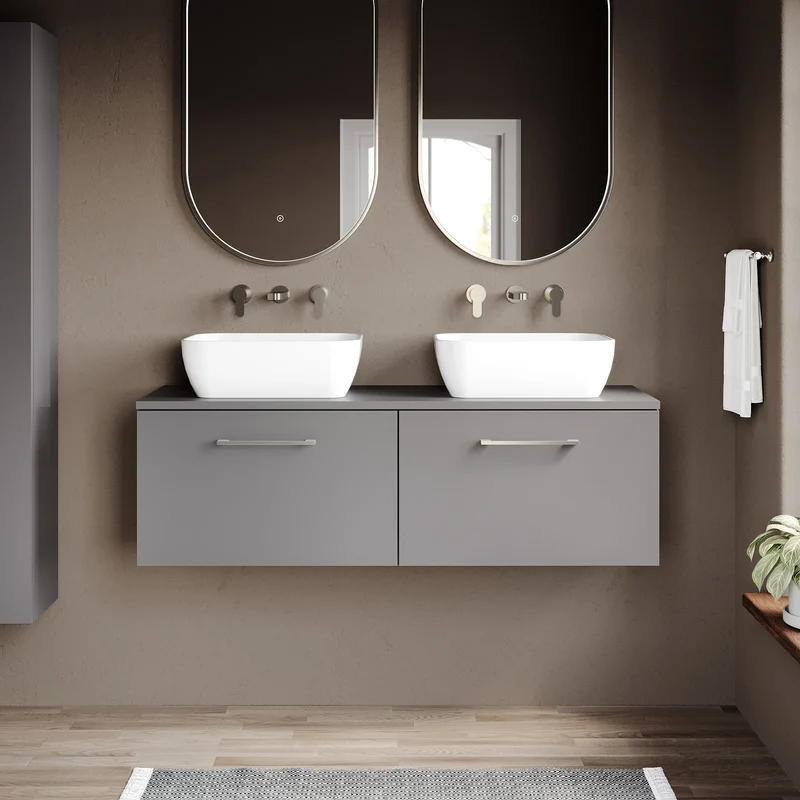 Lana 1200mm Wall Hung 2 Drawer Vanity Unit & Worktop - Grey Satin