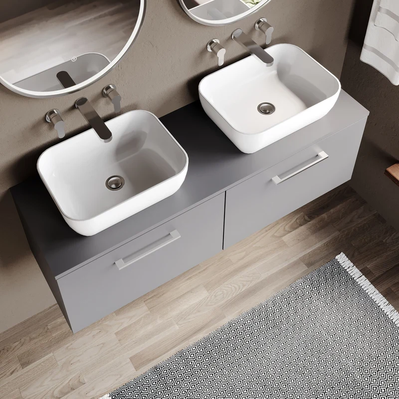 Lana 1200mm Wall Hung 2 Drawer Vanity Unit & Worktop - Grey Satin