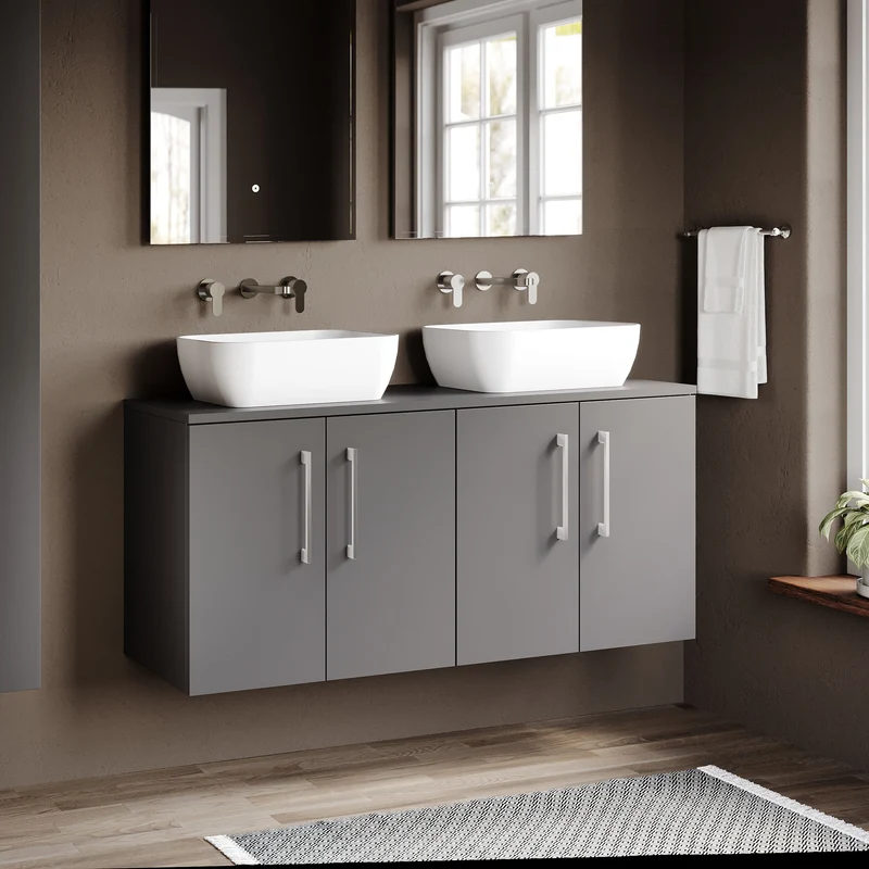 Lana 1200mm Wall Hung 4 Door Vanity Unit & Worktop - Grey Satin