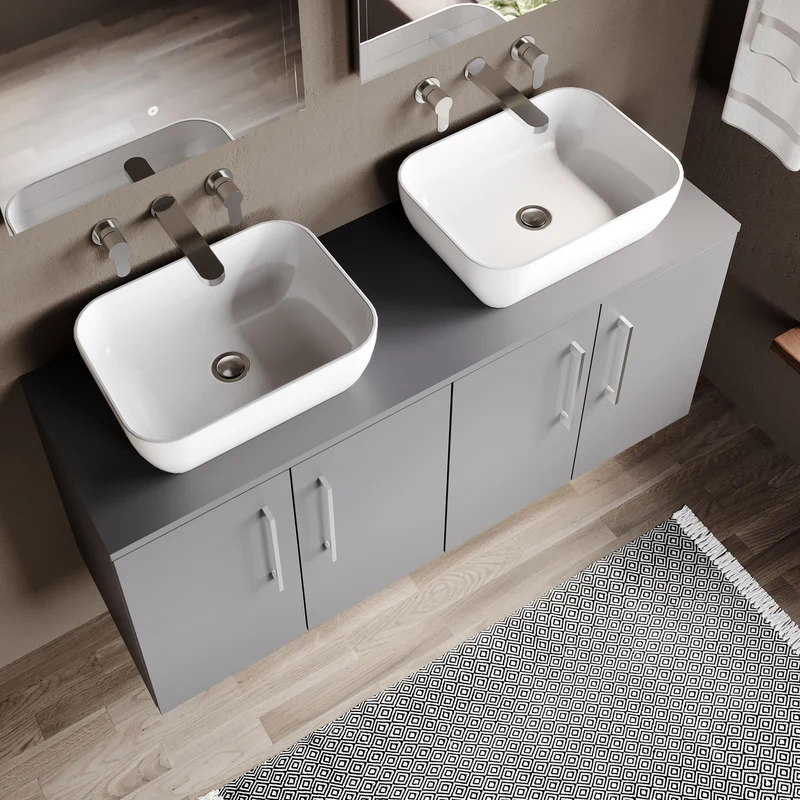 Lana 1200mm Wall Hung 4 Door Vanity Unit & Worktop - Grey Satin