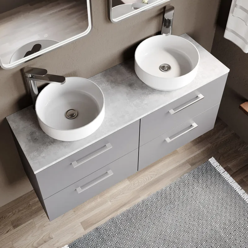 Lana 1200mm Wall Hung 4 Drawer Vanity Unit & Bellato Grey Laminate Worktop - Grey Satin