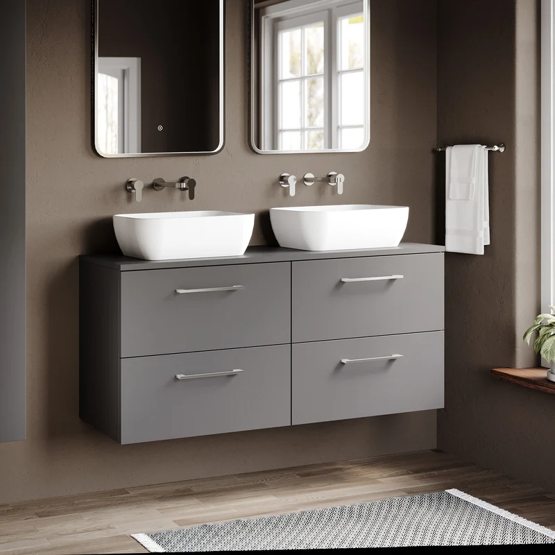 Lana 1200mm Wall Hung 4 Drawer Vanity Unit & Worktop - Grey Satin