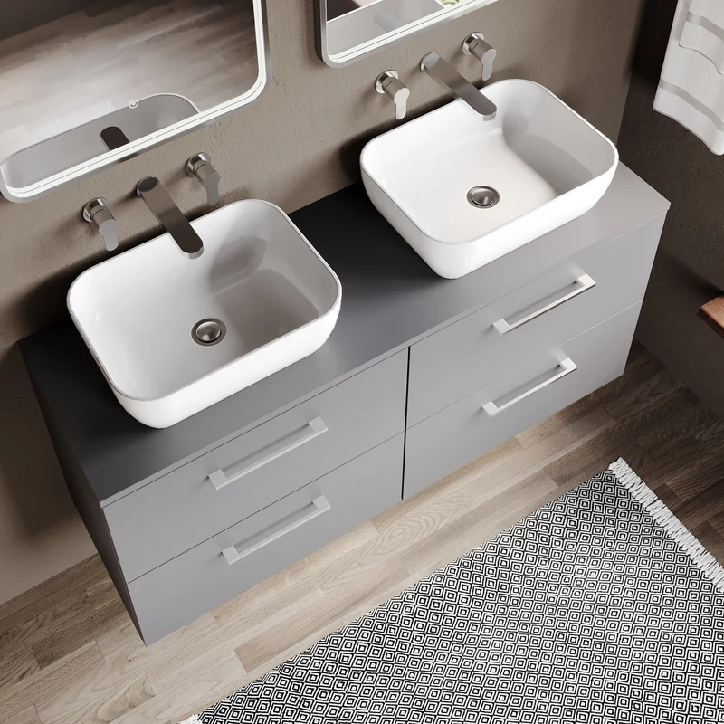 Lana 1200mm Wall Hung 4 Drawer Vanity Unit & Worktop - Grey Satin
