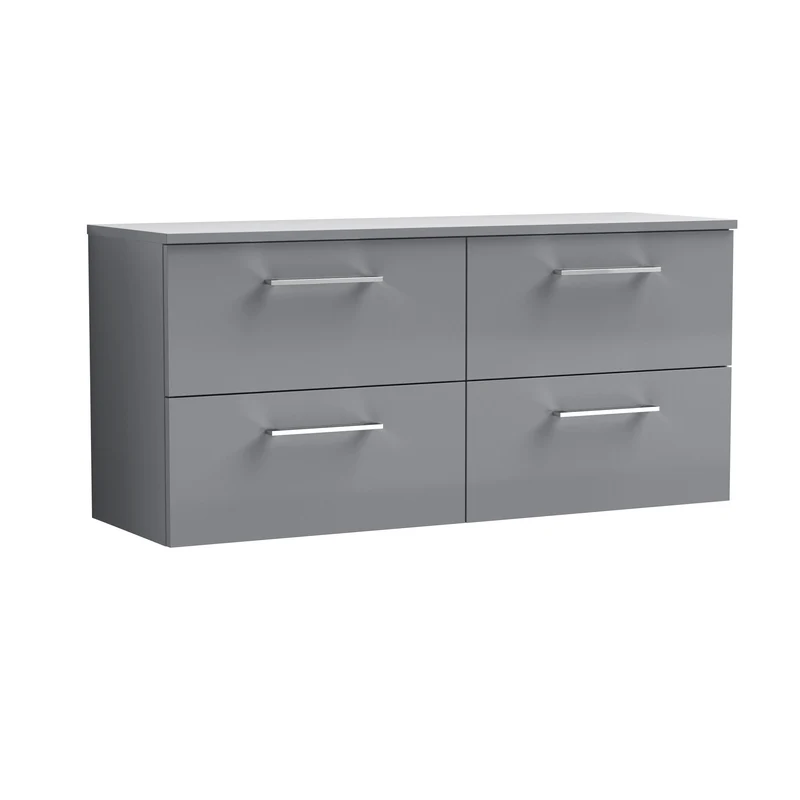 Lana 1200mm Wall Hung 4 Drawer Vanity Unit & Worktop - Grey Satin