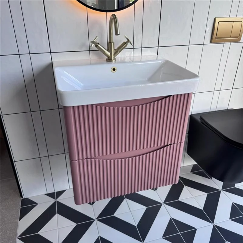 Josef Martin Happi 600mm Fluted Wall Hung Vanity Unit & White Inset Basin - Victorian Rose