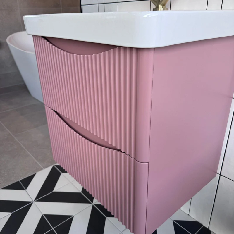 Josef Martin Happi 600mm Fluted Wall Hung Vanity Unit & White Inset Basin - Victorian Rose