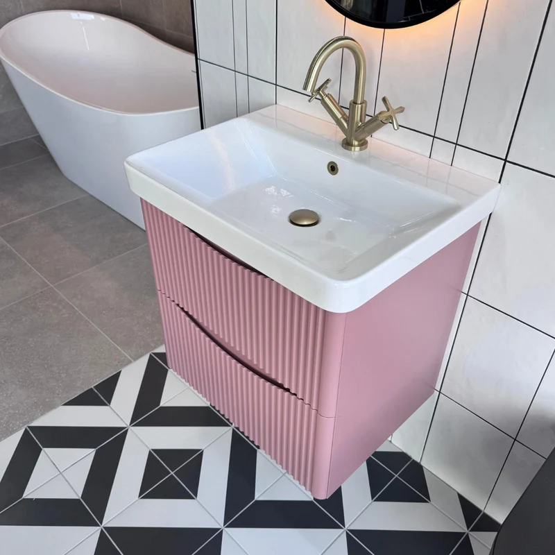 Josef Martin Happi 600mm Fluted Wall Hung Vanity Unit & White Inset Basin - Victorian Rose