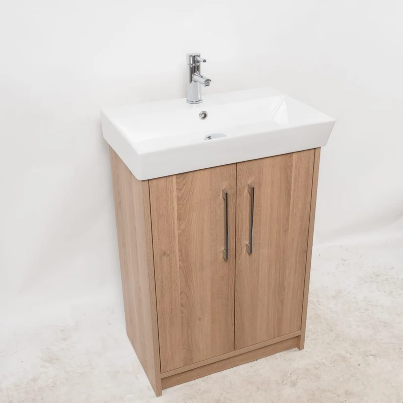 Orion 600mm Floor Standing 2 Door Vanity Unit & Basin - Brown Cuneo Oak