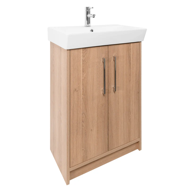 Orion 600mm Floor Standing 2 Door Vanity Unit & Basin - Brown Cuneo Oak