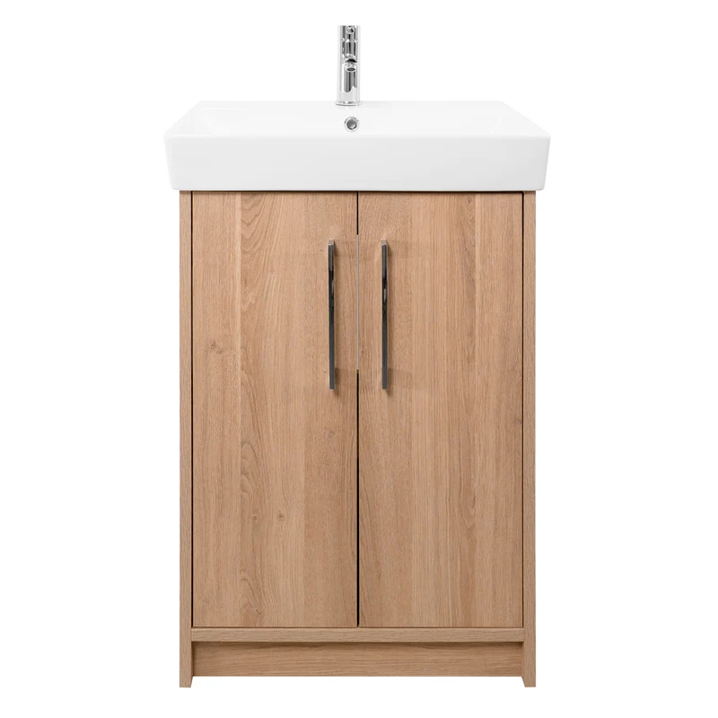 Orion 600mm Floor Standing 2 Door Vanity Unit & Basin - Brown Cuneo Oak