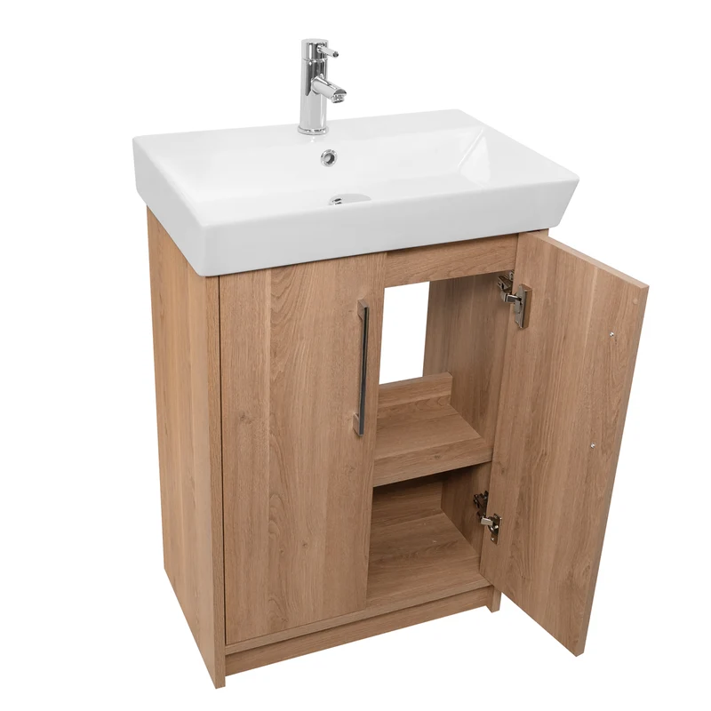 Orion 600mm Floor Standing 2 Door Vanity Unit & Basin - Brown Cuneo Oak