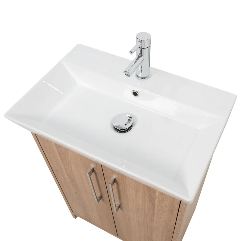 Orion 600mm Floor Standing 2 Door Vanity Unit & Basin - Brown Cuneo Oak