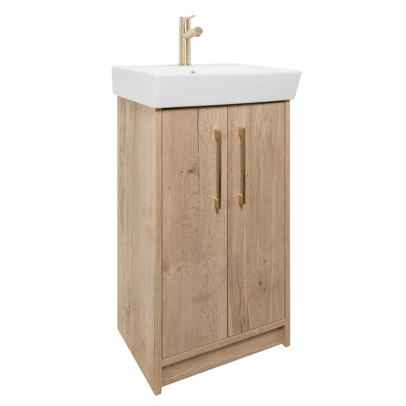 Orion 500mm Floor Standing 2 Door Vanity Unit & Basin - Halifax Oak
