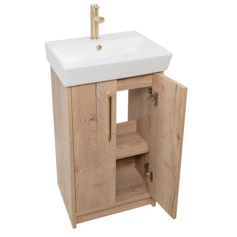 Orion 500mm Floor Standing 2 Door Vanity Unit & Basin - Halifax Oak