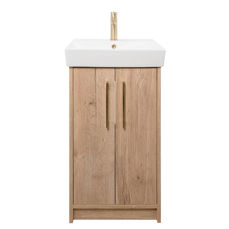 Orion 500mm Floor Standing 2 Door Vanity Unit & Basin - Halifax Oak