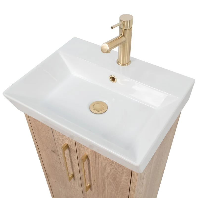 Orion 500mm Floor Standing 2 Door Vanity Unit & Basin - Halifax Oak