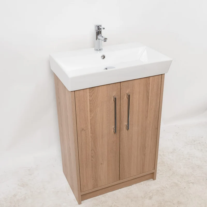 Orion 500mm Floor Standing 2 Door Vanity Unit & Basin - Brown Cuneo Oak