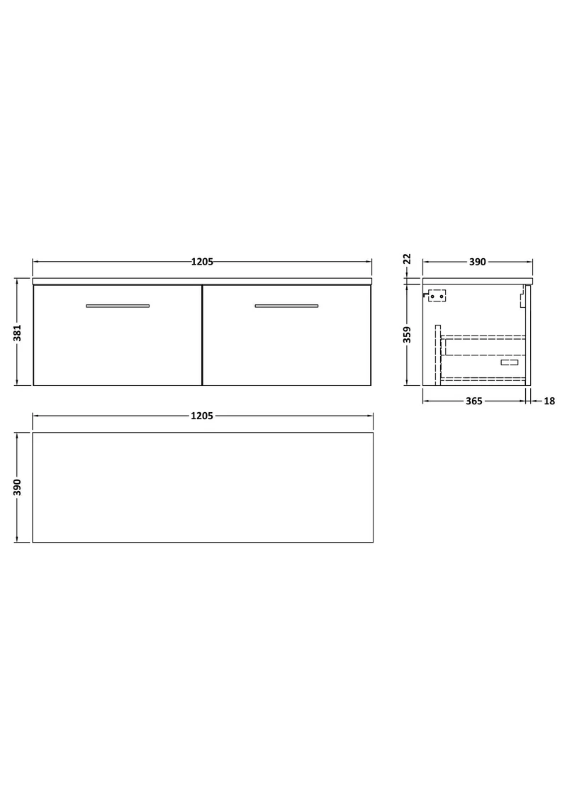 Lana 1200mm Wall Hung 2 Drawer Vanity Unit & Bellato Grey Laminate Worktop - Solace Oak Woodgrain
