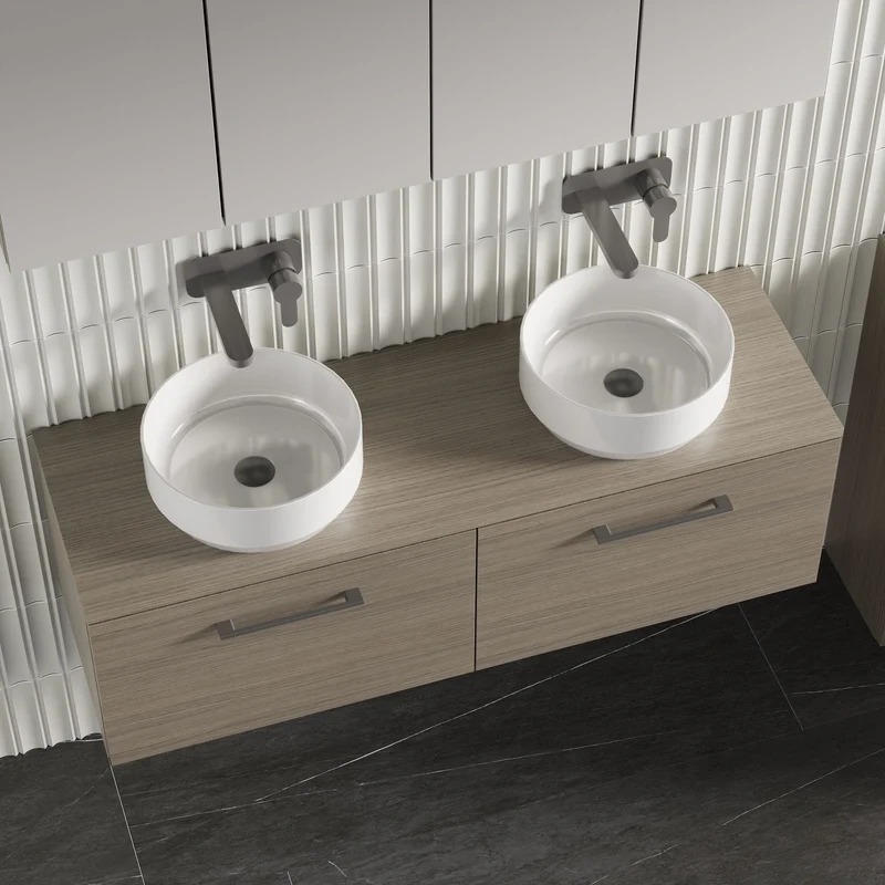 Lana 1200mm Wall Hung 2 Drawer Vanity Unit & Worktop - Solace Oak Woodgrain