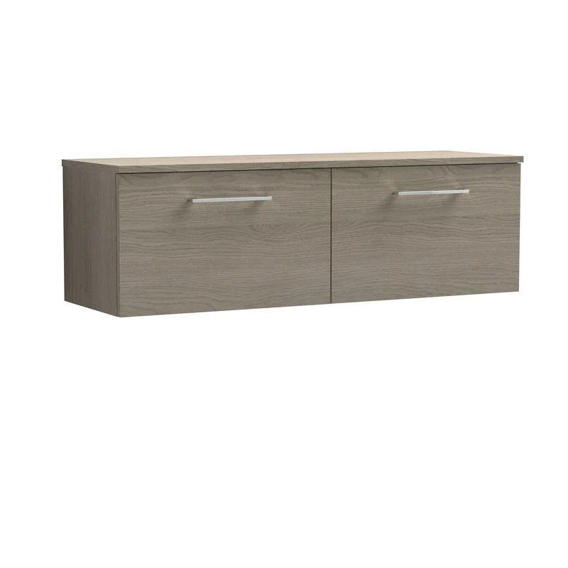 Lana 1200mm Wall Hung 2 Drawer Vanity Unit & Worktop - Solace Oak Woodgrain