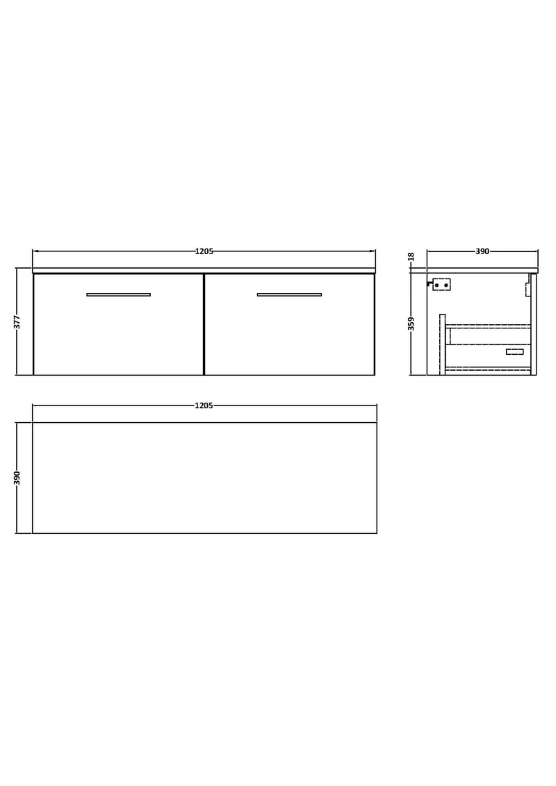 Lana 1200mm Wall Hung 2 Drawer Vanity Unit & Worktop - Solace Oak Woodgrain
