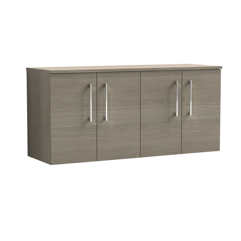 Lana 1200mm Wall Hung 4 Door Vanity Unit & Worktop - Solace Oak Woodgrain