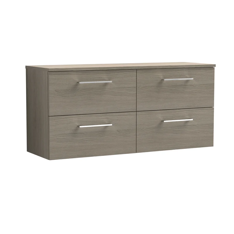 Lana 1200mm Wall Hung 4 Drawer Vanity Unit & Worktop - Solace Oak Woodgrain