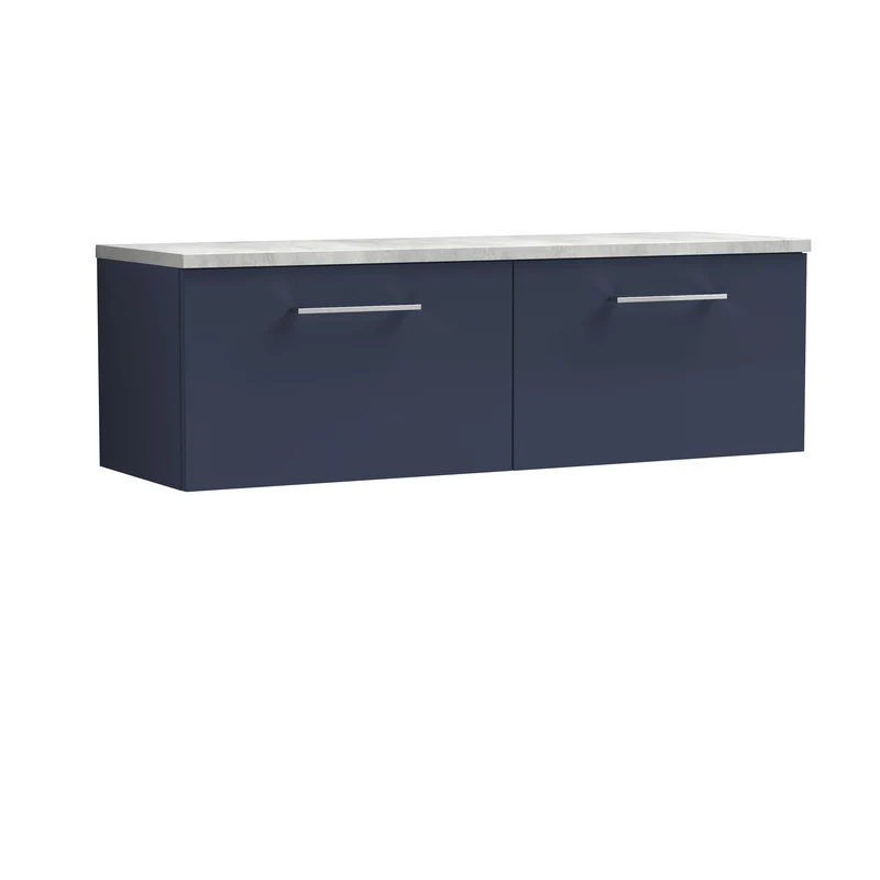 Lana 1200mm Wall Hung 2 Drawer Vanity Unit & Bellato Grey Laminate Worktop - Midnight Blue Satin