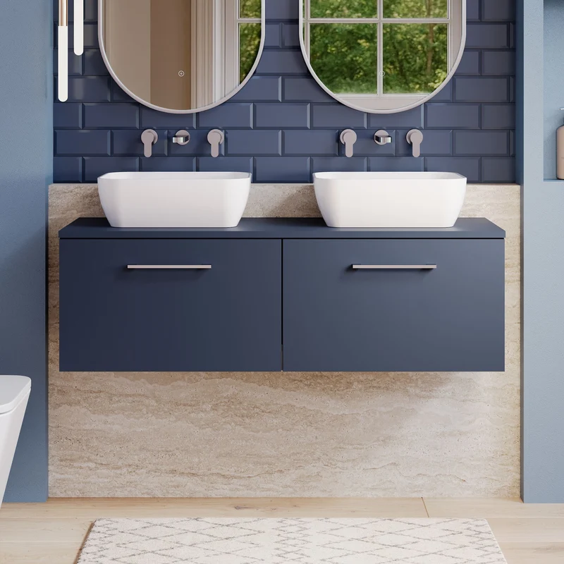 Lana 1200mm Wall Hung 2 Drawer Vanity Unit & Worktop - Midnight Blue Satin