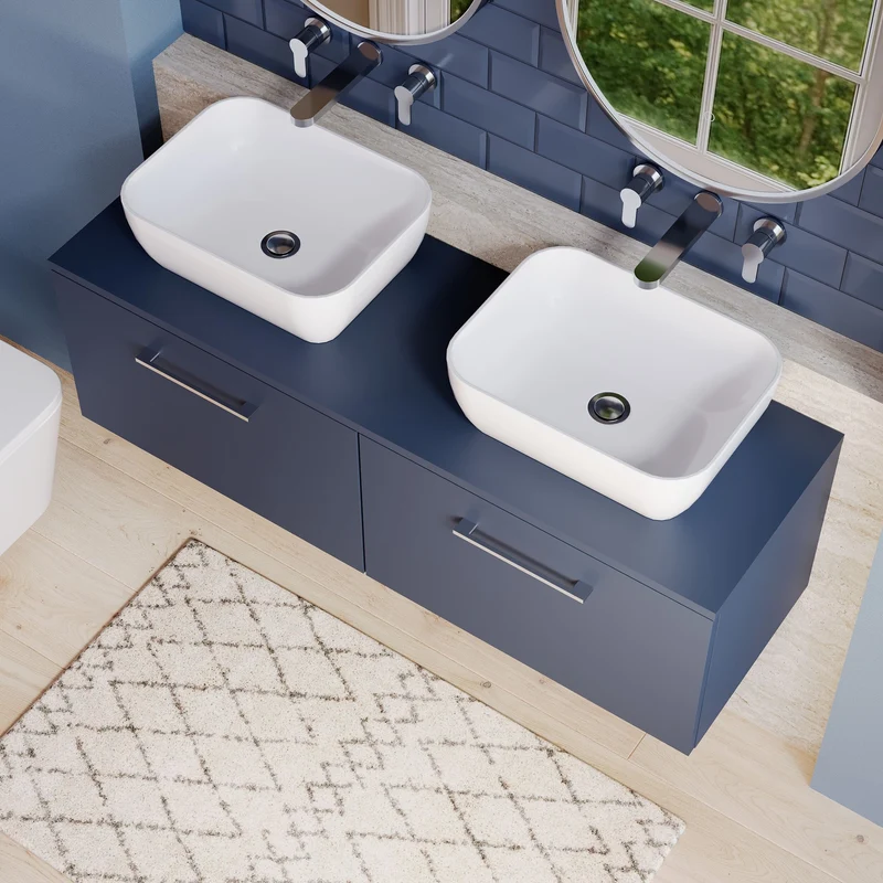 Lana 1200mm Wall Hung 2 Drawer Vanity Unit & Worktop - Midnight Blue Satin