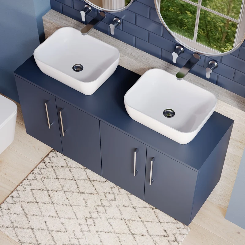 Lana 1200mm Wall Hung 4 Door Vanity Unit & Worktop - Midnight Blue Satin