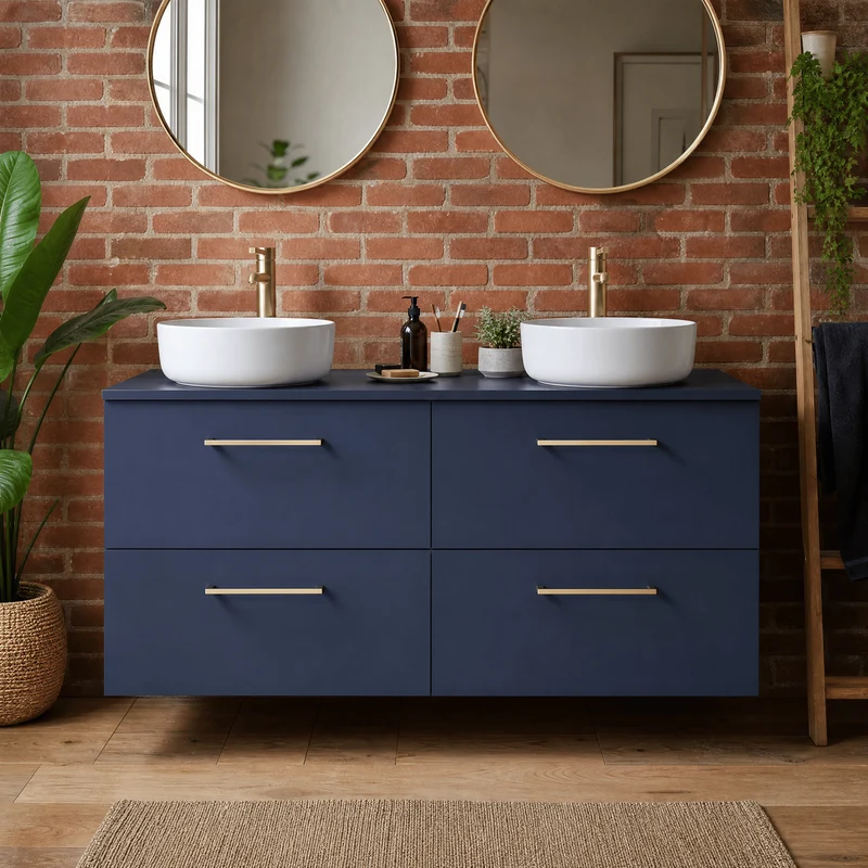Lana 1200mm Wall Hung 4 Drawer Vanity Unit & Worktop - Midnight Blue Satin