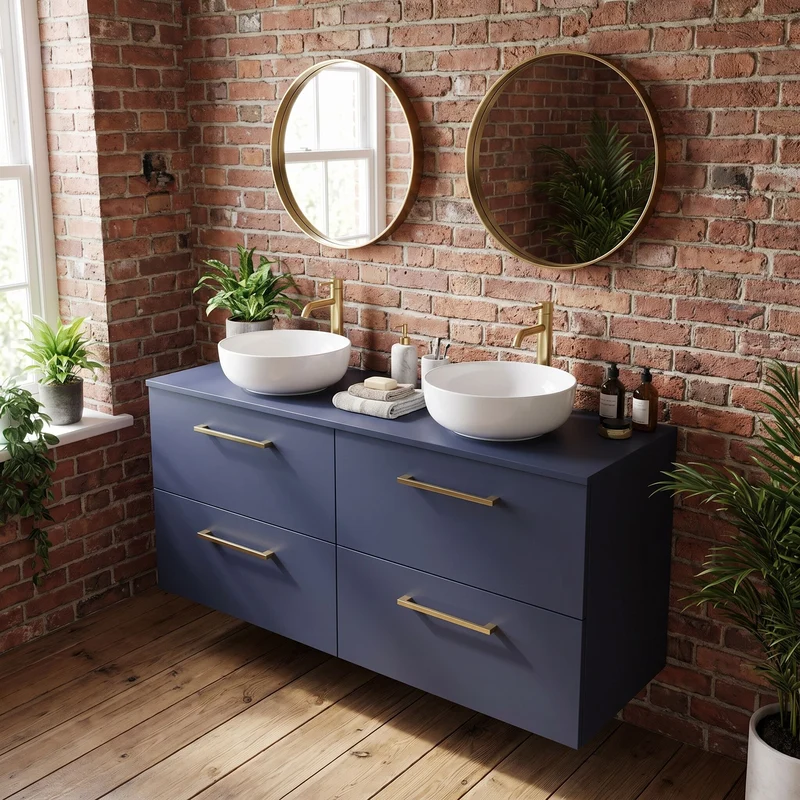 Lana 1200mm Wall Hung 4 Drawer Vanity Unit & Worktop - Midnight Blue Satin
