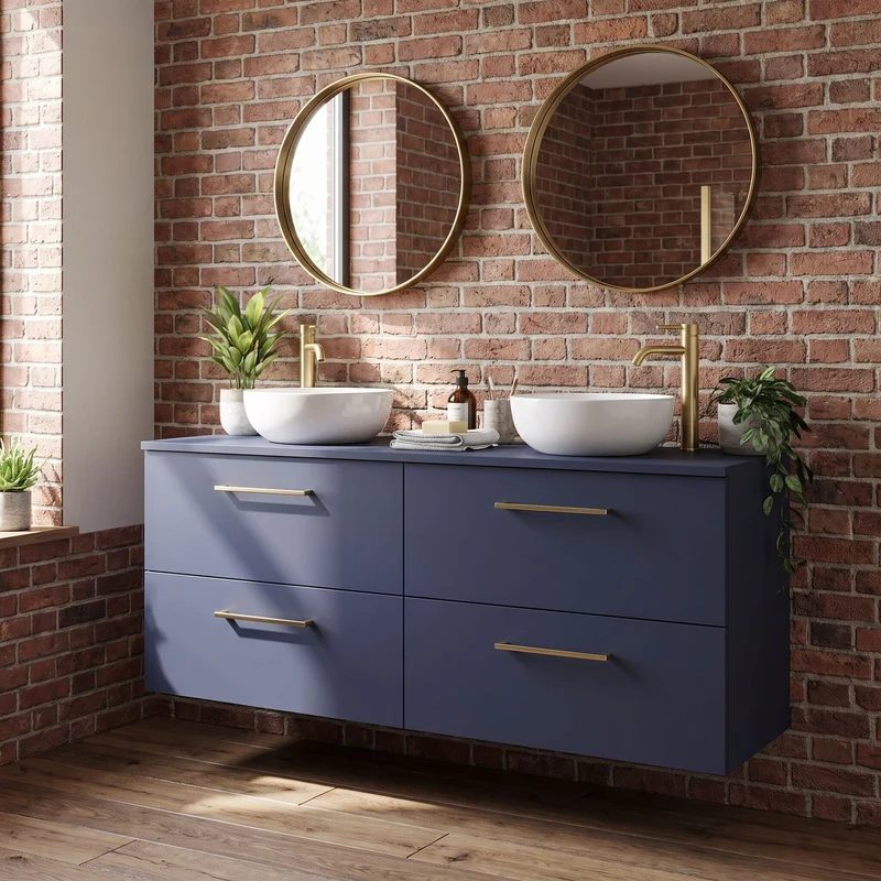 Lana 1200mm Wall Hung 4 Drawer Vanity Unit & Worktop - Midnight Blue Satin