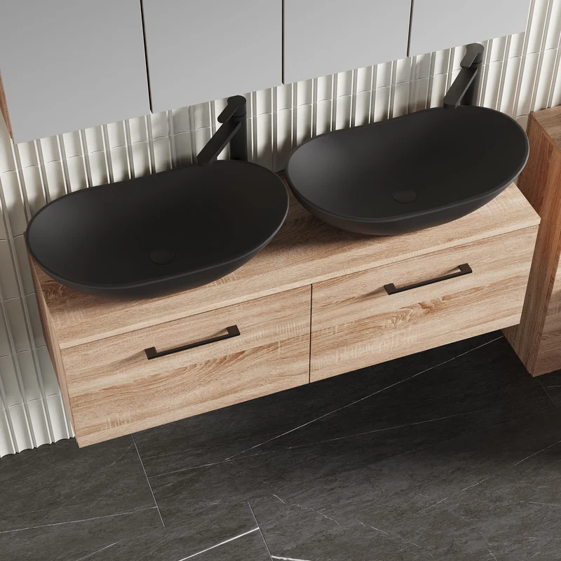 Lana 1200mm Wall Hung 2 Drawer Vanity Unit & Worktop - Bleached Oak Woodgrain