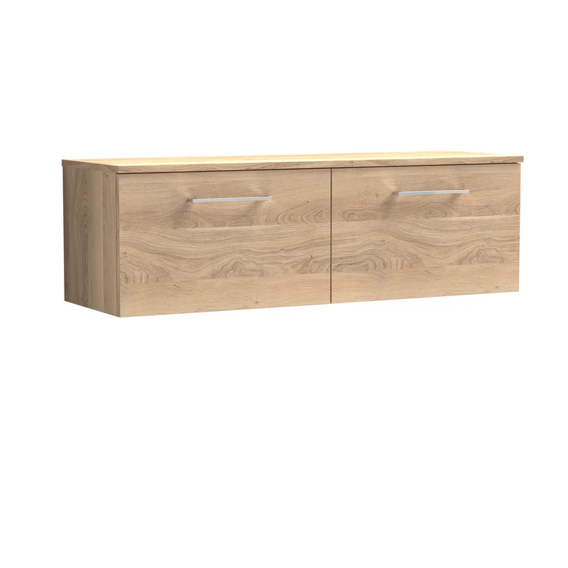 Lana 1200mm Wall Hung 2 Drawer Vanity Unit & Worktop - Bleached Oak Woodgrain