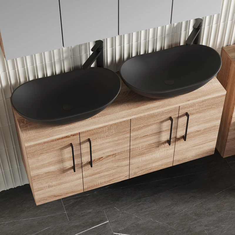 Lana 1200mm Wall Hung 4 Door Vanity Unit & Worktop - Bleached Oak Woodgrain
